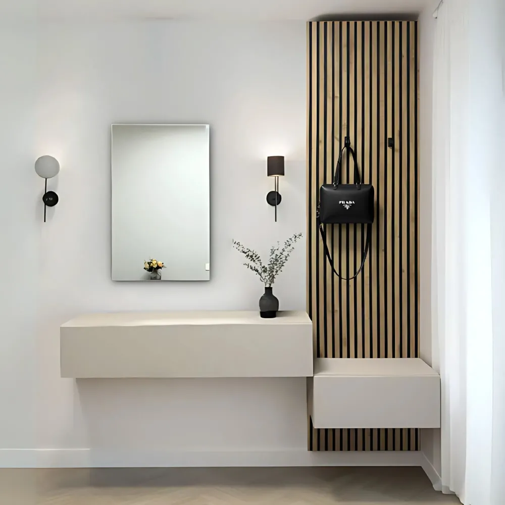 Parete sospesa 210×260×30 cashmere e Kadiz cannettato con taglio verticale - ETERNITY 2