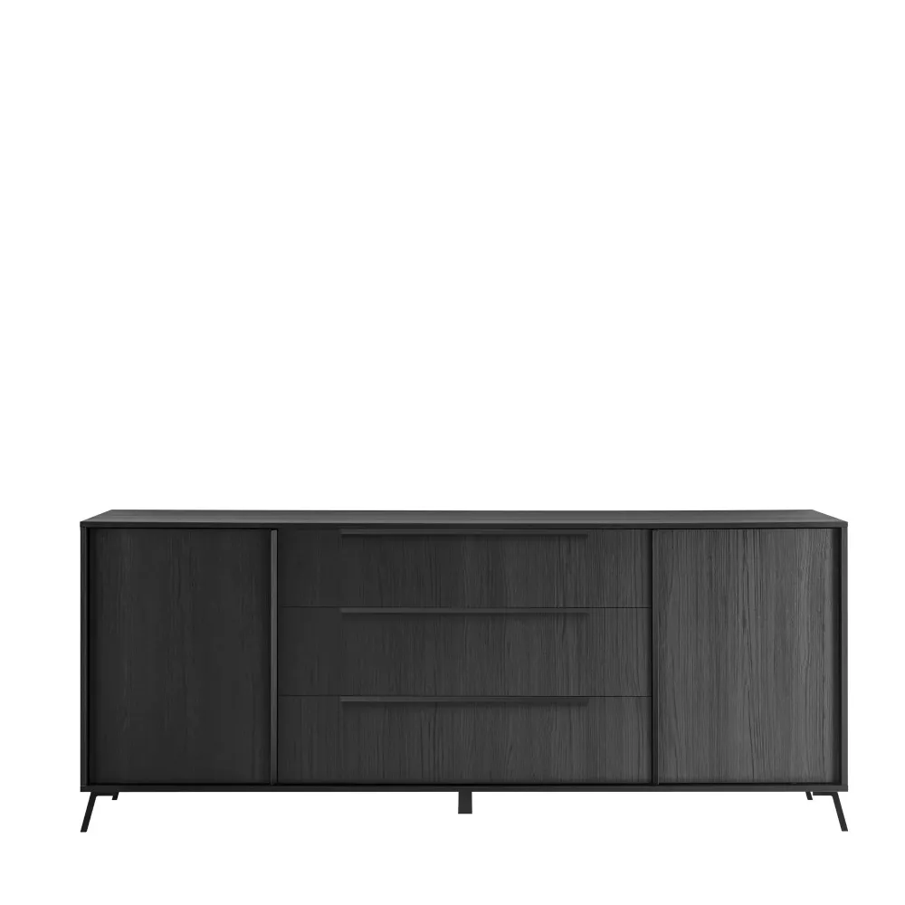 Madia 2 ante 3 cassetti 205x84x40 cm Nero Frassinato con Ampio Spazio Contenitivo Design Moderno Soggiorno - PLAZA