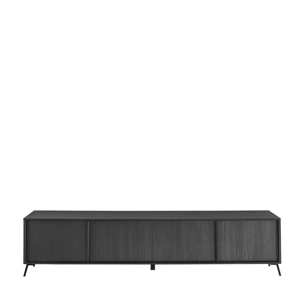 Credenza bassa 4 ante 205×48×40 cm Nero Frassinato con Ampio Vano Porta TV Design Moderno Soggiorno - PLAZA