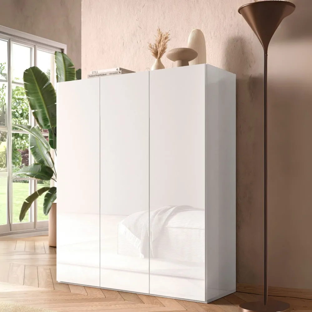 Scarpiera 95x116x35 cm bianco laccato lucido con 3 ante e 8 ripiani Mobile salvaspazio - SOUL