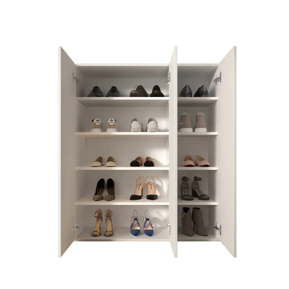 Scarpiera 95x116x35 cm bianco laccato lucido con 3 ante e 8 ripiani Mobile salvaspazio - SOUL