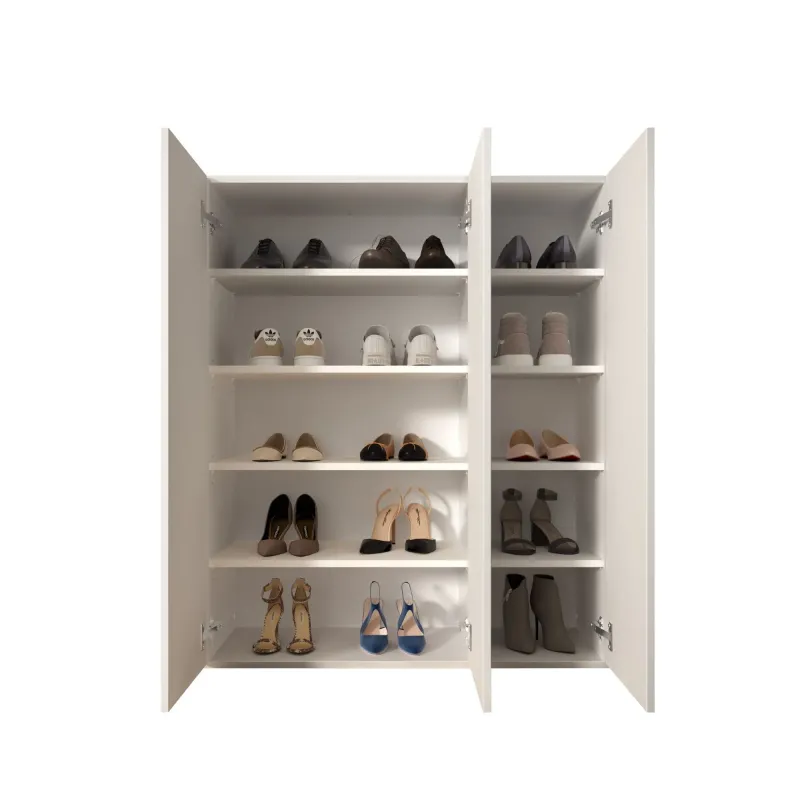Scarpiera 95x116x35 cm bianco laccato lucido con 3 ante e 8 ripiani Mobile salvaspazio - SOUL