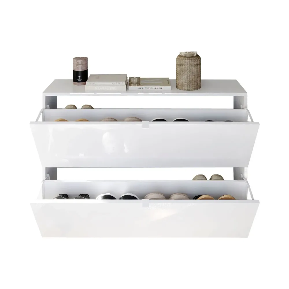 Scarpiera SOUL bianca lucida 2 ante 4 scomparti – Design moderno salvaspazio