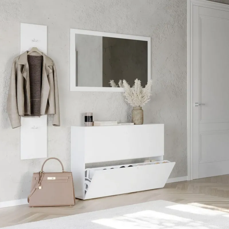 Scarpiera SOUL bianca lucida 2 ante 4 scomparti – Design moderno salvaspazio