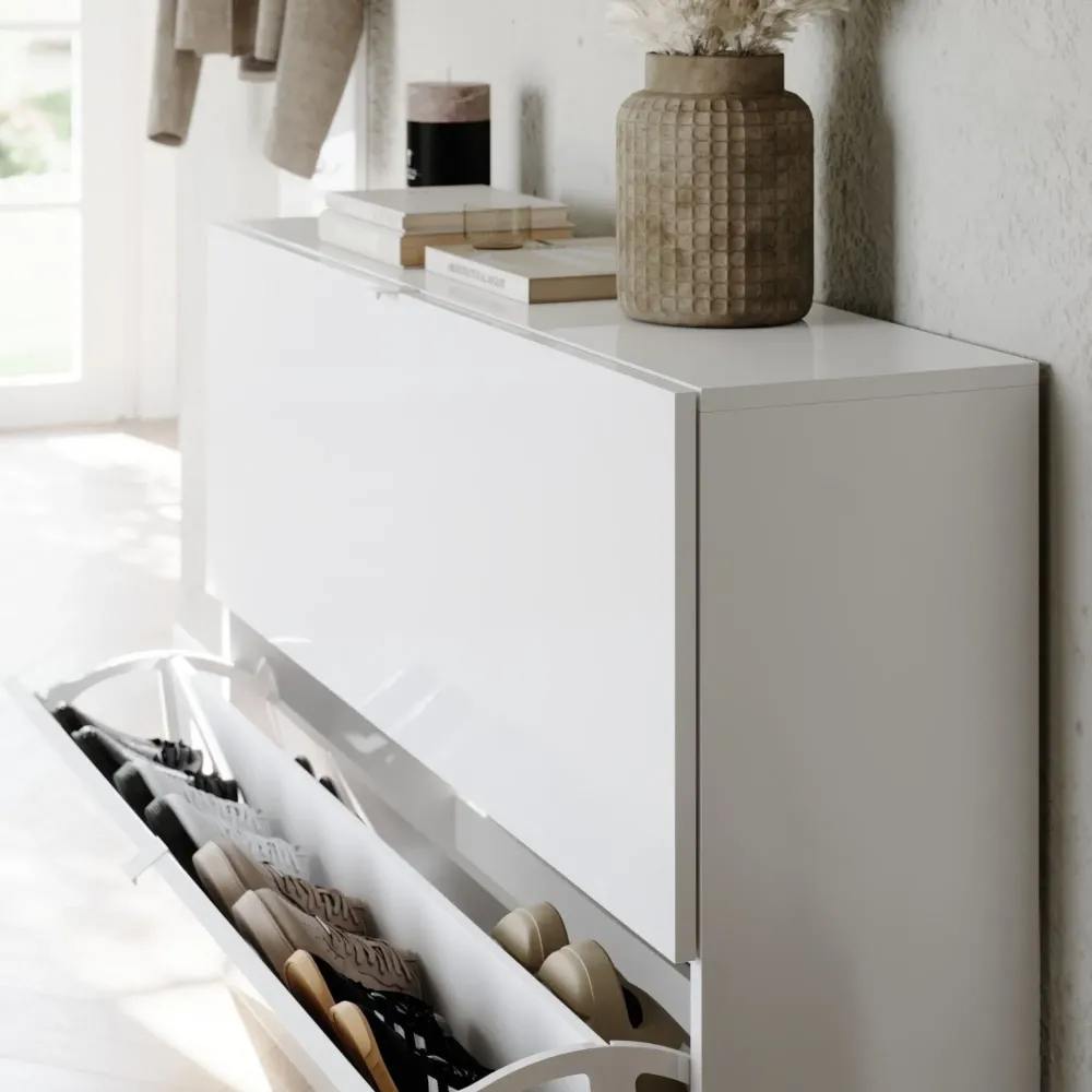 Scarpiera SOUL bianca lucida 2 ante 4 scomparti – Design moderno salvaspazio
