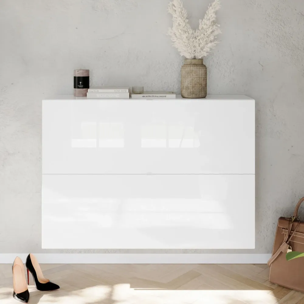 Scarpiera SOUL bianca lucida 2 ante 4 scomparti – Design moderno salvaspazio