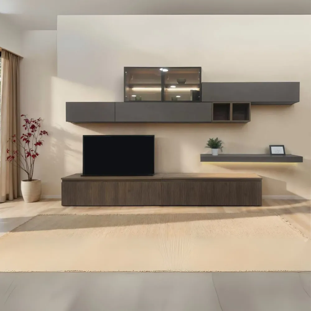 Parete attrezzata 300×200×42 Mercure cannettato e bronzo - ETERNITY