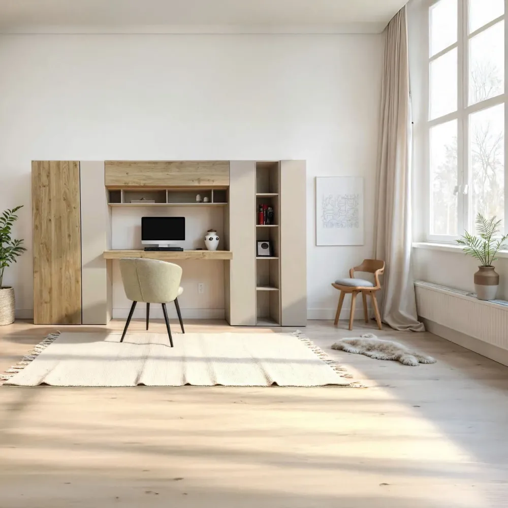 Parete soggiorno 306×190×45 cashmere e Kadiz con vani a giorno integrati - ETERNITY 2