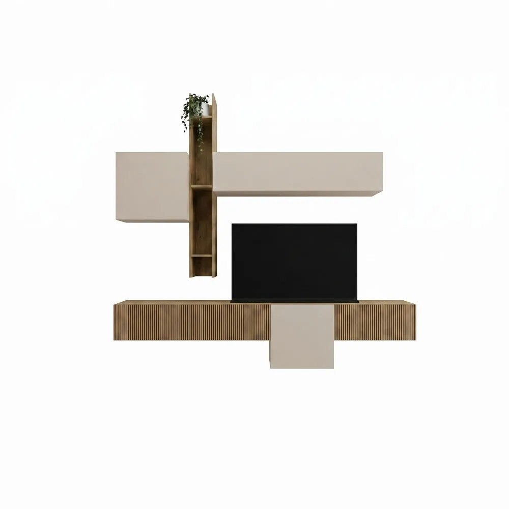 Parete sospesa 262x220x30 cashmere e Kadiz cannettato con moduli sagomati - ETERNITY