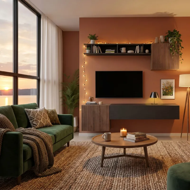 Parete TV sospesa 193x188x30 cm lava e mercure con vani a giorno - Eternity
