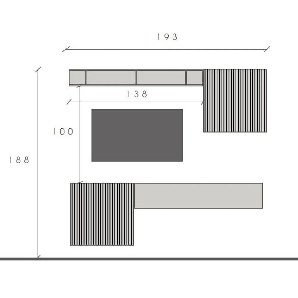 Parete TV sospesa 193x188x30 cm lava e mercure con vani a giorno - Eternity
