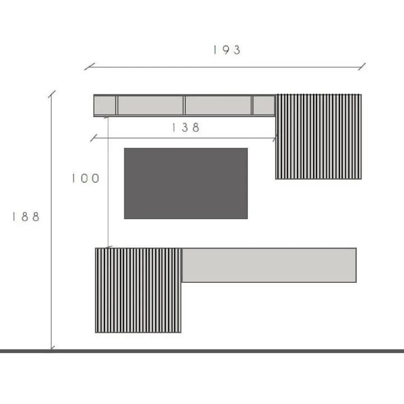 Parete TV sospesa 193x188x30 cm lava e mercure con vani a giorno - Eternity