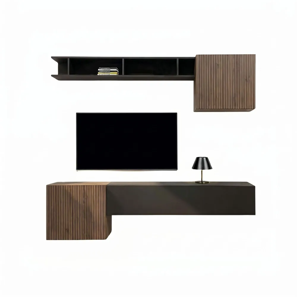 Parete TV sospesa 193x188x30 cm lava e mercure con vani a giorno - Eternity