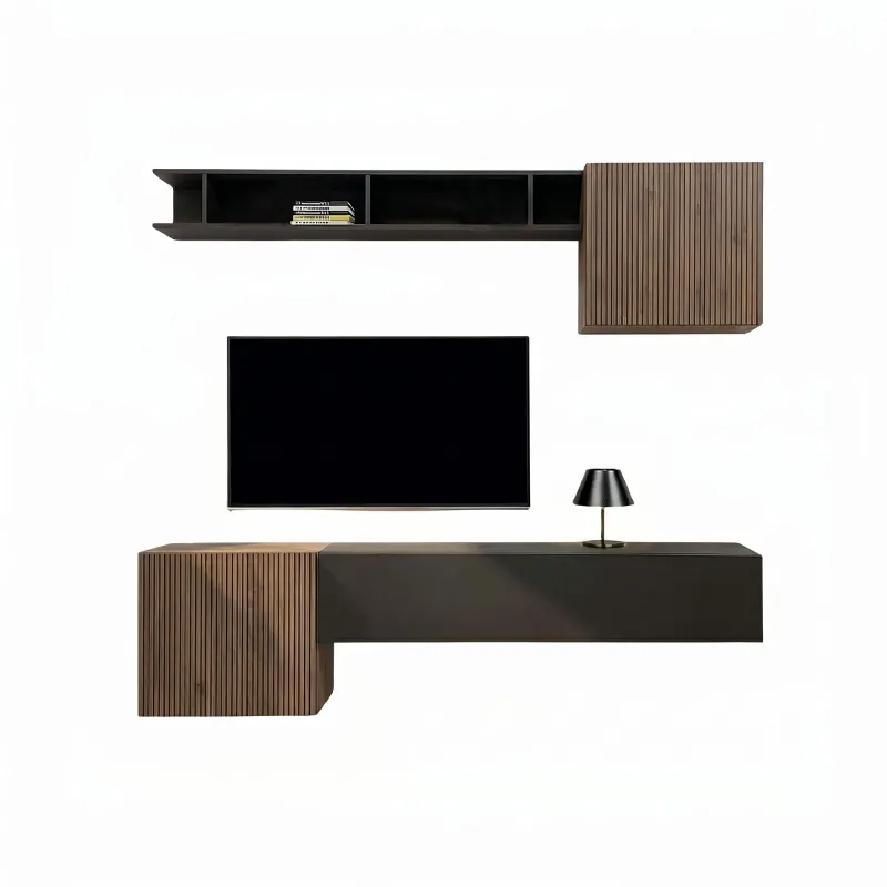Parete TV sospesa 193x188x30 cm lava e mercure con vani a giorno - Eternity
