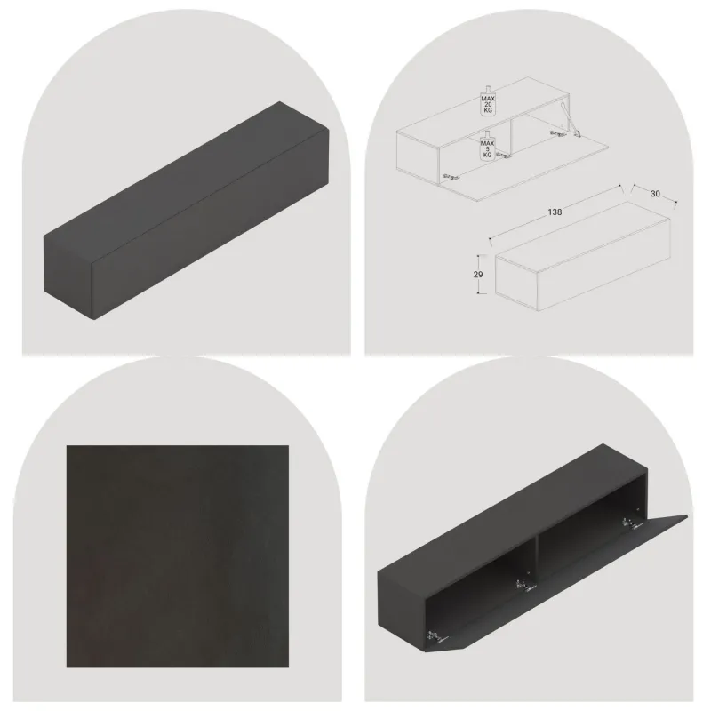 Parete TV sospesa 193x188x30 cm lava e mercure con vani a giorno - Eternity