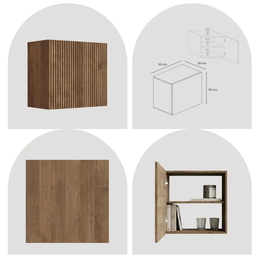 Parete TV sospesa 193x188x30 cm lava e mercure con vani a giorno - Eternity