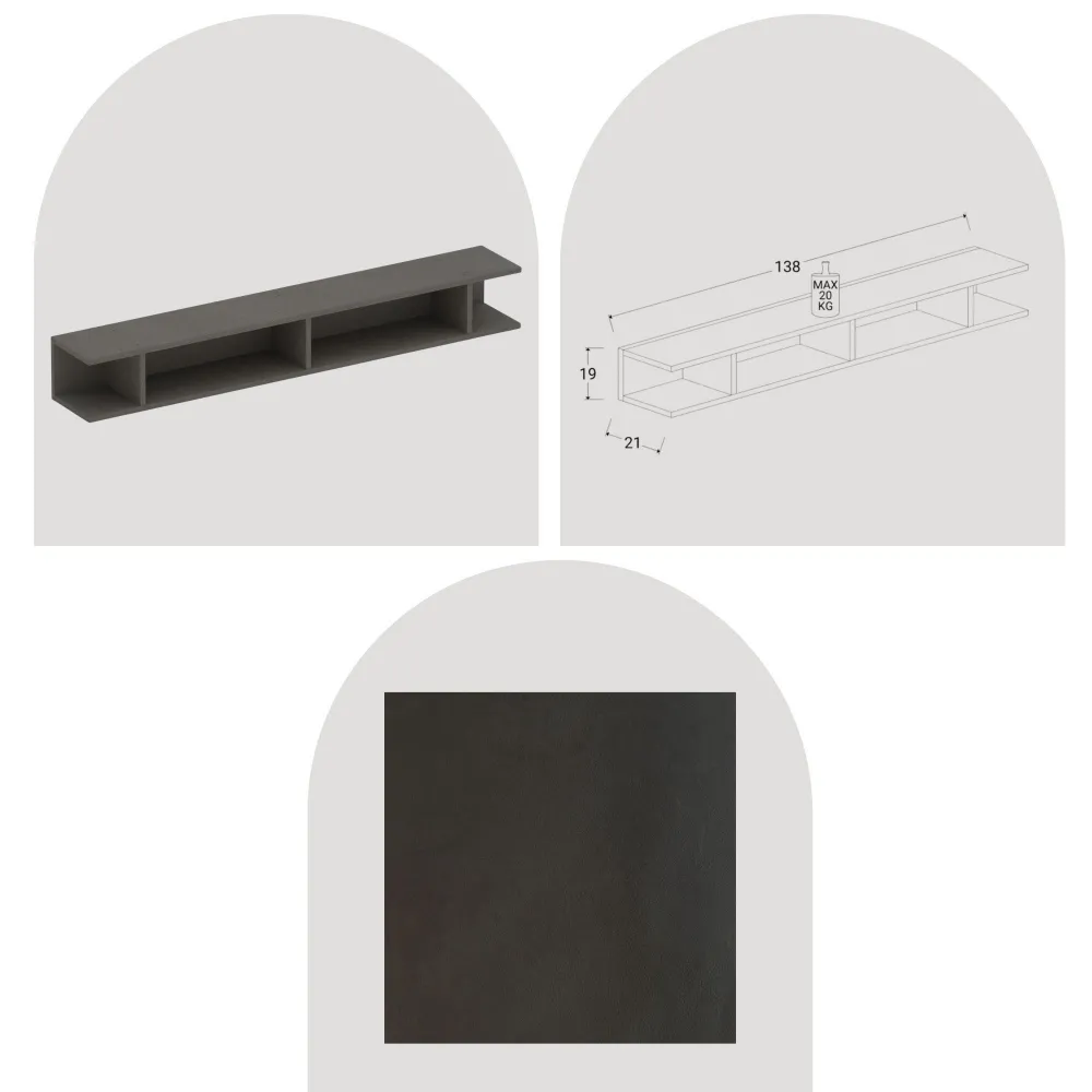 Parete TV sospesa 193x188x30 cm lava e mercure con vani a giorno - Eternity