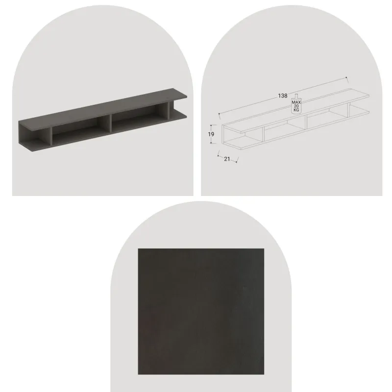 Parete TV sospesa 193x188x30 cm lava e mercure con vani a giorno - Eternity