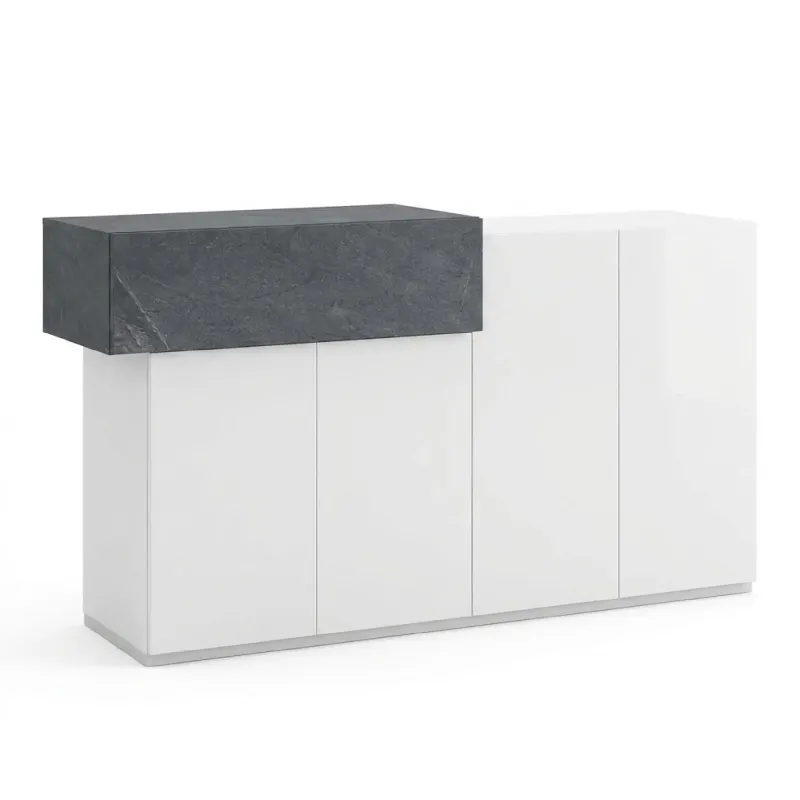 CUBO Credenza 4 Ante 1 Cassetto Bianco Laccato Lucido e Ardesia - Web Convenienza