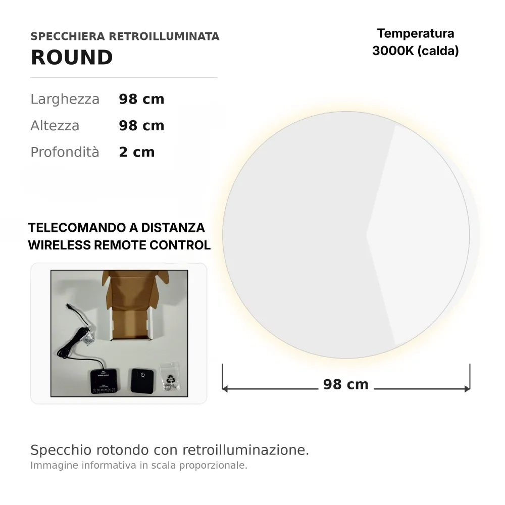 Specchiera rotonda Round retroilluminata 98x2x98 cm - ETERNITY 2