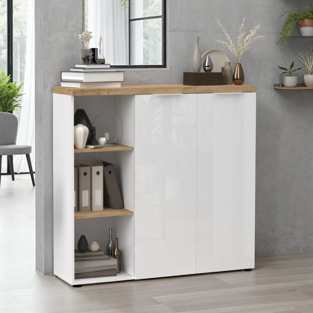 Mobile contenitore 115x120x34 cm con 2 ante vani a giorno e piano rovere Cadiz - CLARK 2