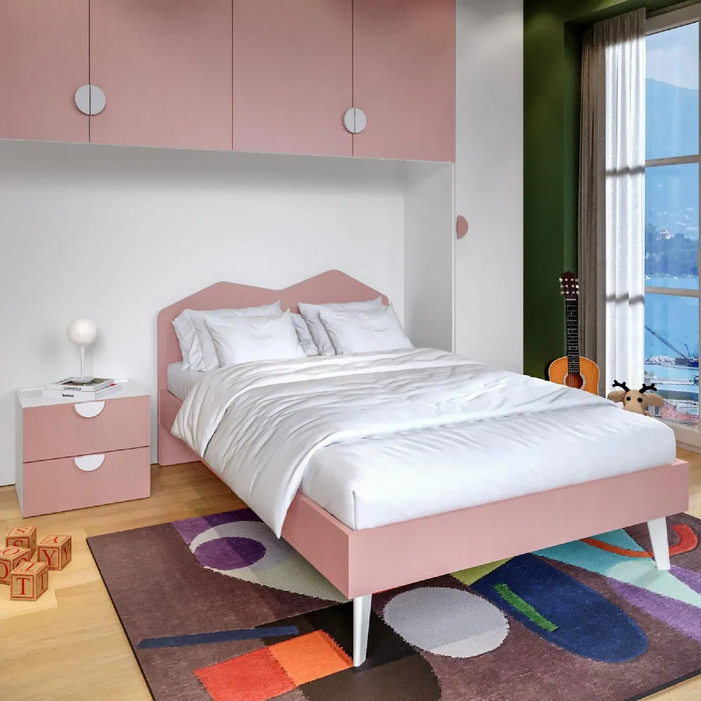 Letto una piazza e mezza 120x190 cm 130x205x93 cm rosa flamingo in melaminico opaco - NIDO