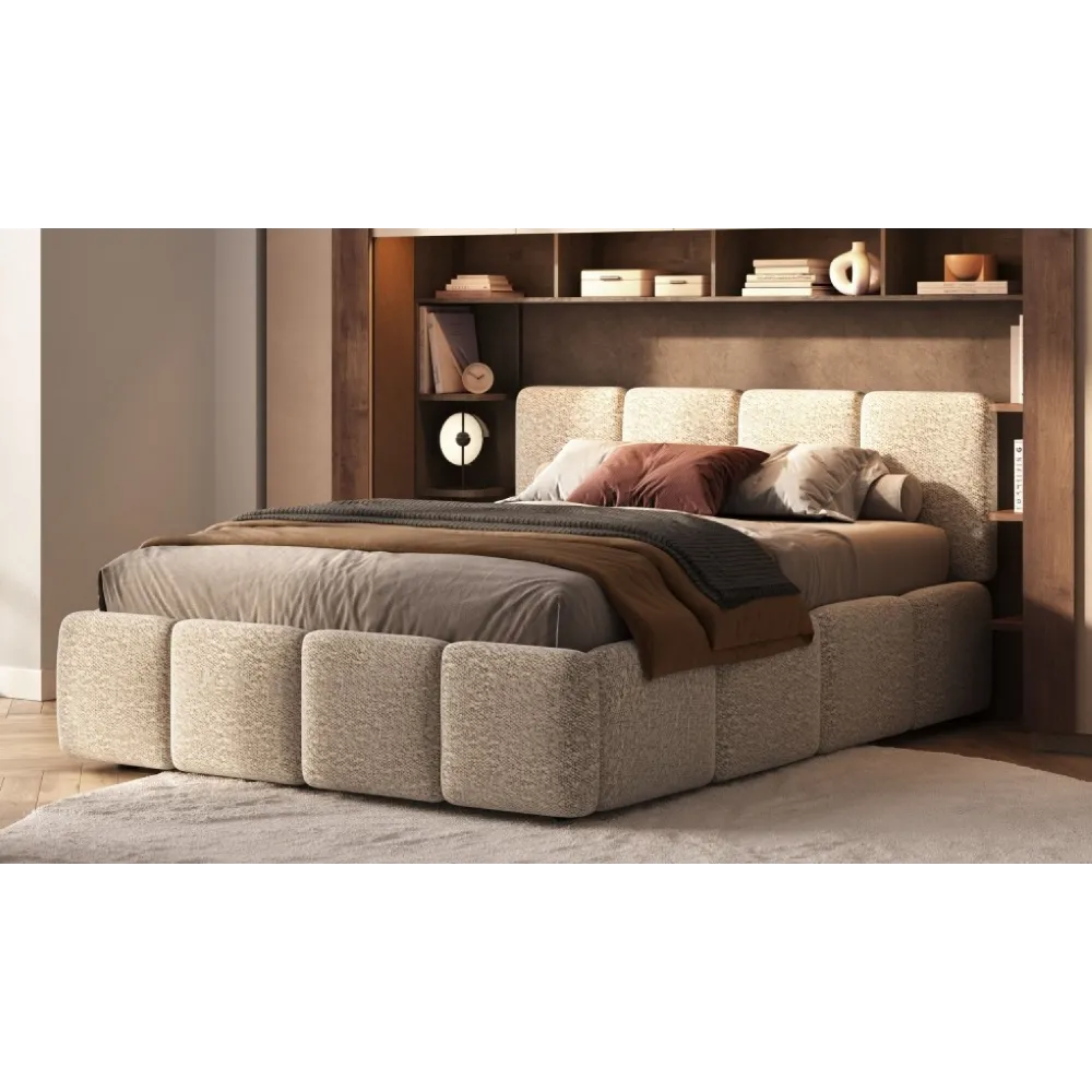 Letto matrimoniale 160 cm imbottito 179x215x100 cm in bouclé beige - MOMO 2