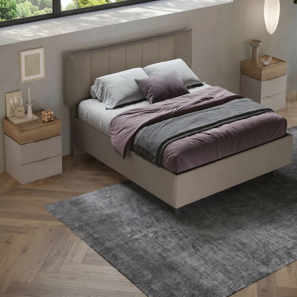 Letto matrimoniale 160 cm imbottito con testiera 171x202x116 cm in tessuto tortora - ZEN 2