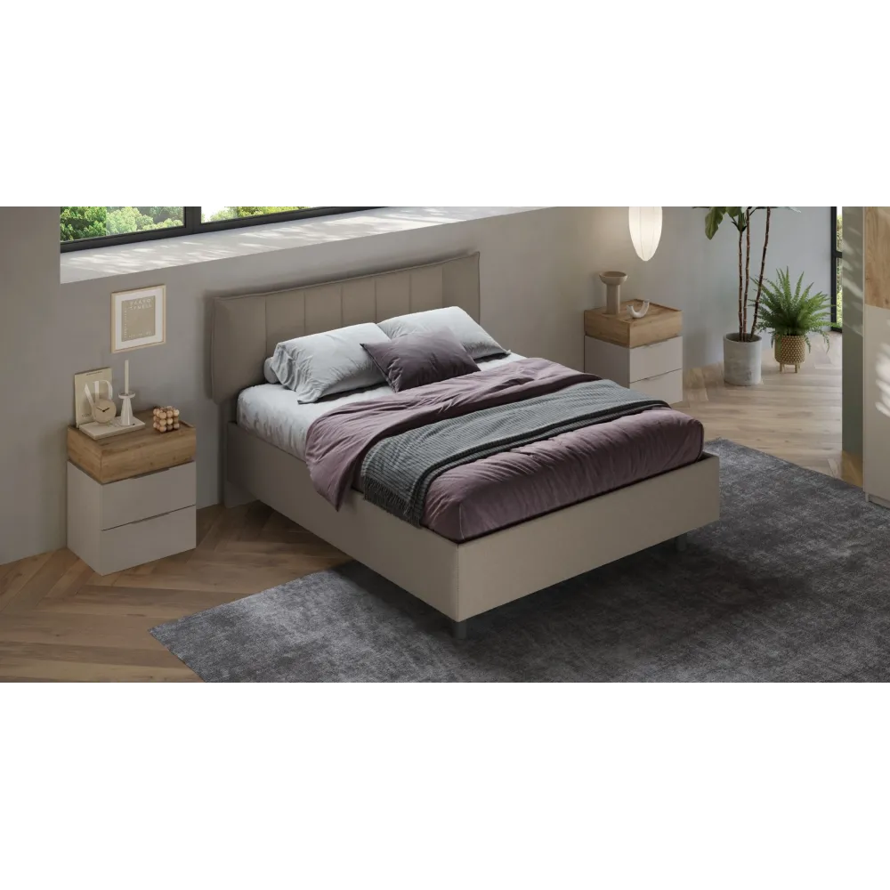 Letto matrimoniale 160 cm imbottito con testiera 171x202x116 cm in tessuto tortora - ZEN