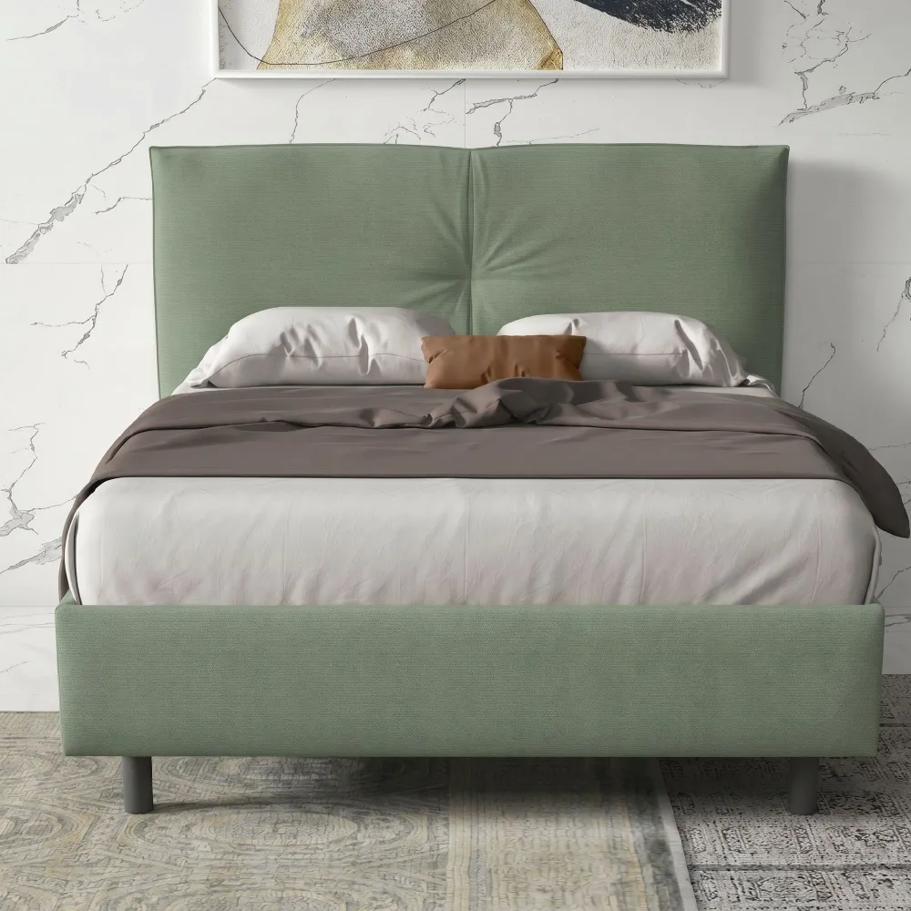 Letto matrimoniale 160 cm imbottito con contenitore 171x202x116 cm in tessuto verde salvia - MUSA