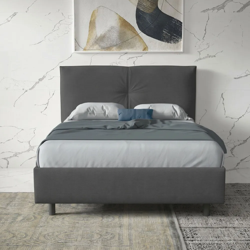 Letto matrimoniale 160 cm imbottito con contenitore 171x202x116 cm in tessuto grigio fumo - MUSA