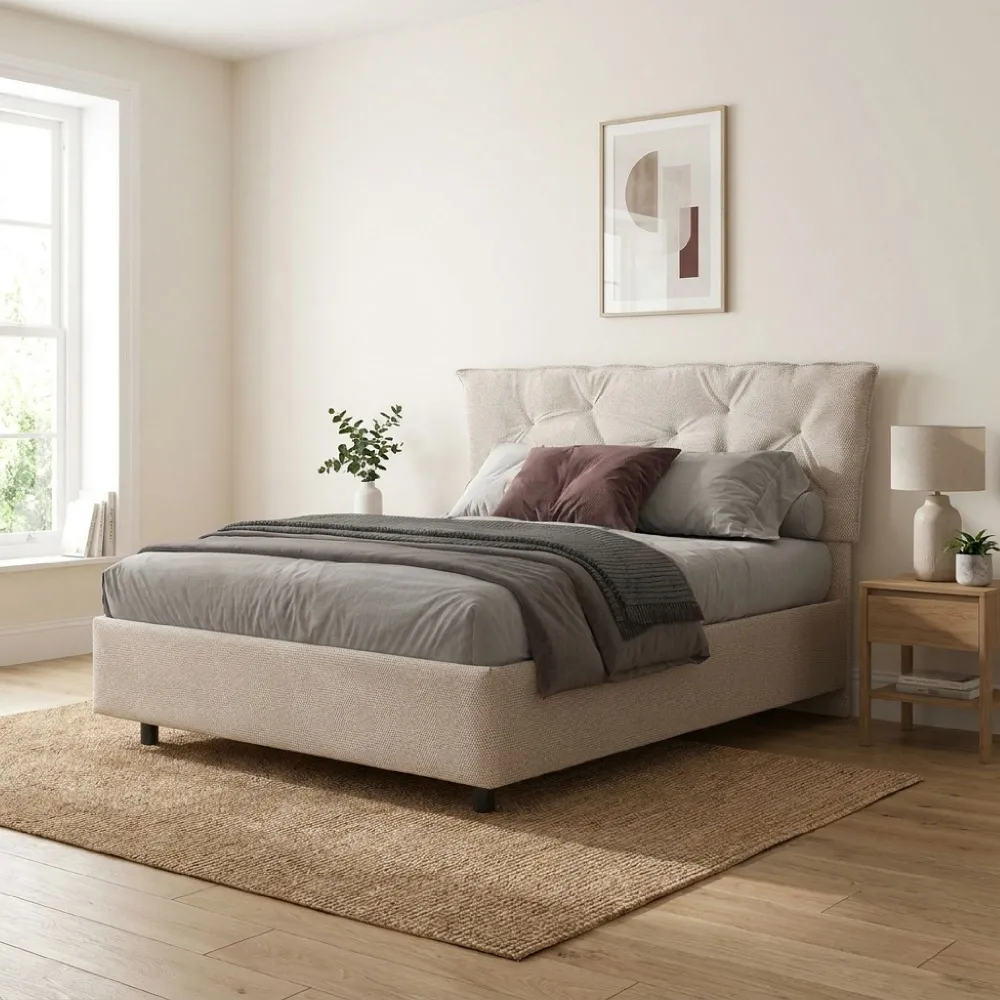 Letto matrimoniale 160 cm imbottito con contenitore 171x202x116 cm in tessuto ghiaccio - CLIFF