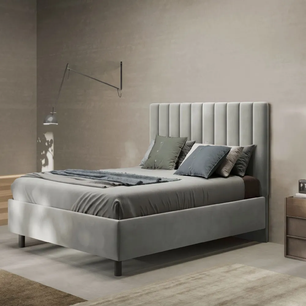 Letto matrimoniale 160 cm imbottito con testiera 171x202x142 cm in velluto perla - BUNNY