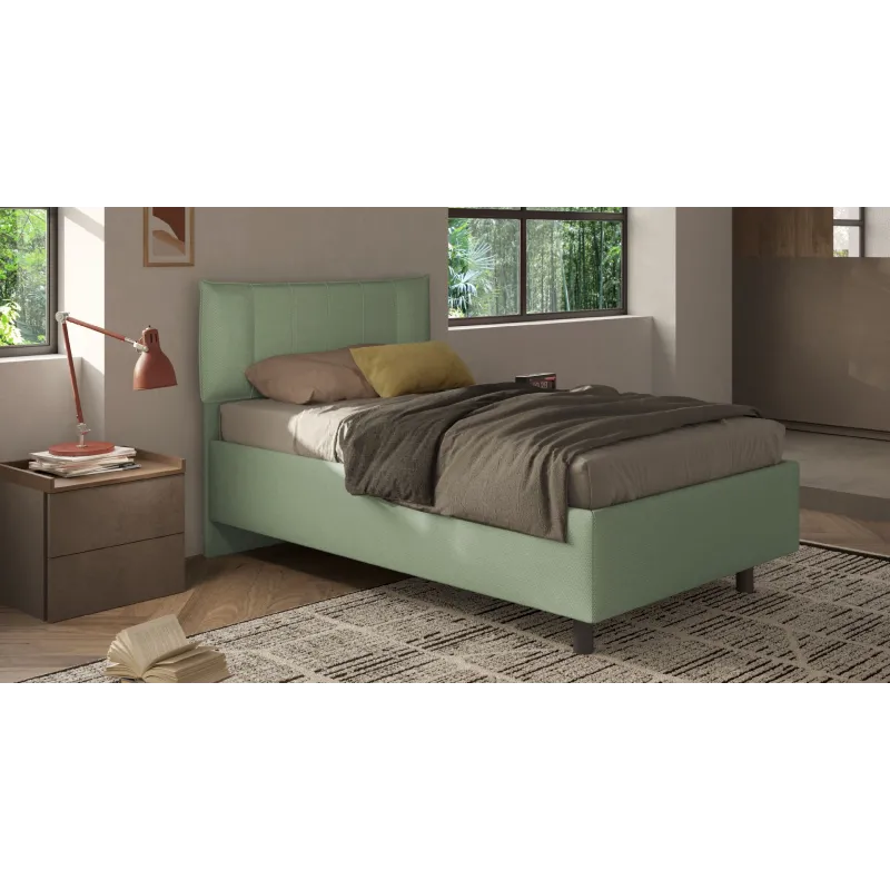 Letto una piazza e mezza 120 cm in tessuto verde salvia - 131x202x116 cm - ZEN