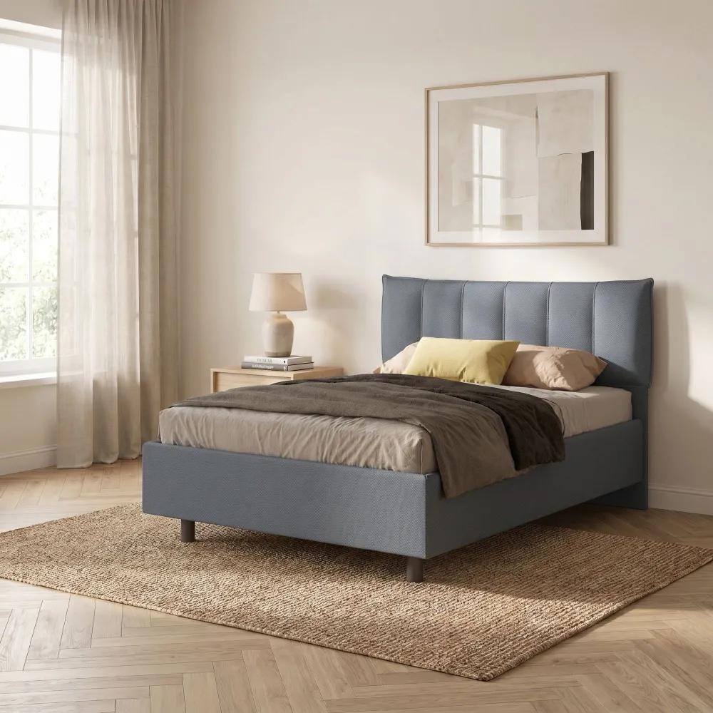Letto una piazza e mezza 120 cm in tessuto grigio fumo - 131x202x116 cm - ZEN