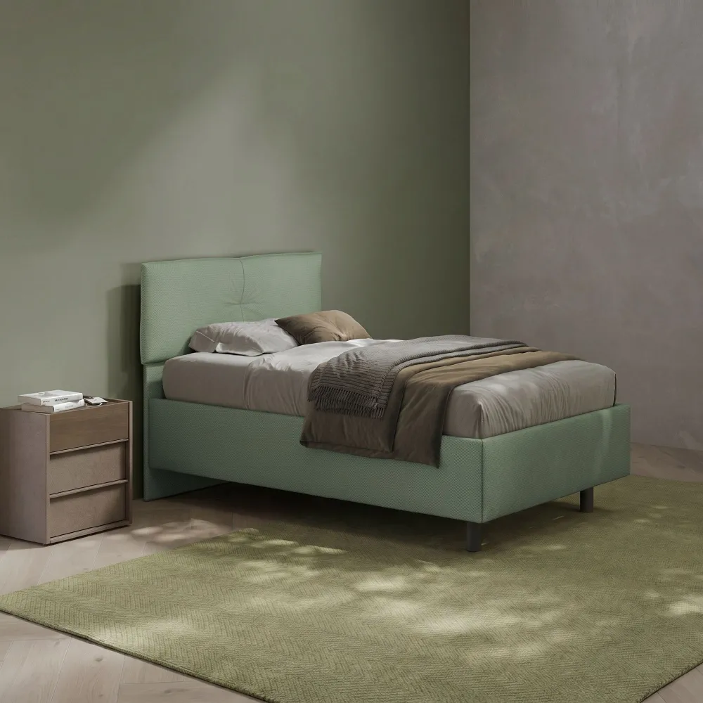 Letto una piazza e mezza 120 cm in tessuto verde salvia - 131x202x116 cm - MUSA