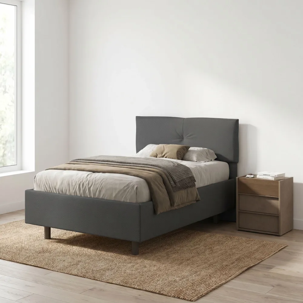 Letto una piazza e mezza 120 cm in tessuto fumo - 131x202x116 cm - MUSA
