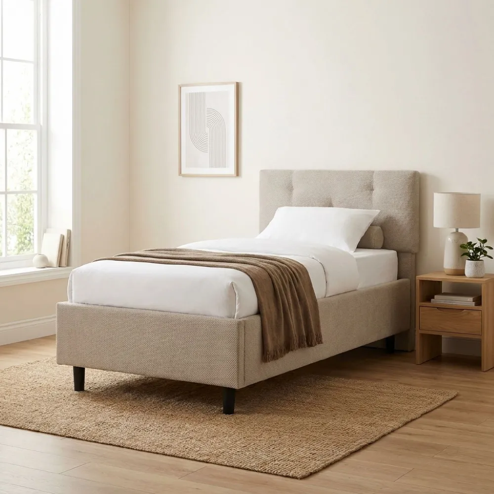 Letto una piazza e mezza 120 cm in tessuto tortora - 131x202x116 cm - CLIFF