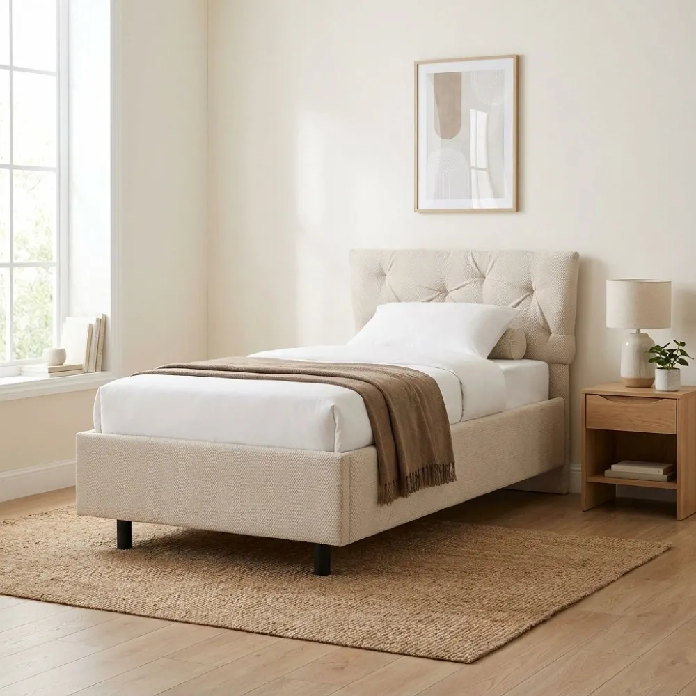 Letto una piazza e mezza 120 cm in tessuto ghiaccio - 131x202x116 cm - CLIFF