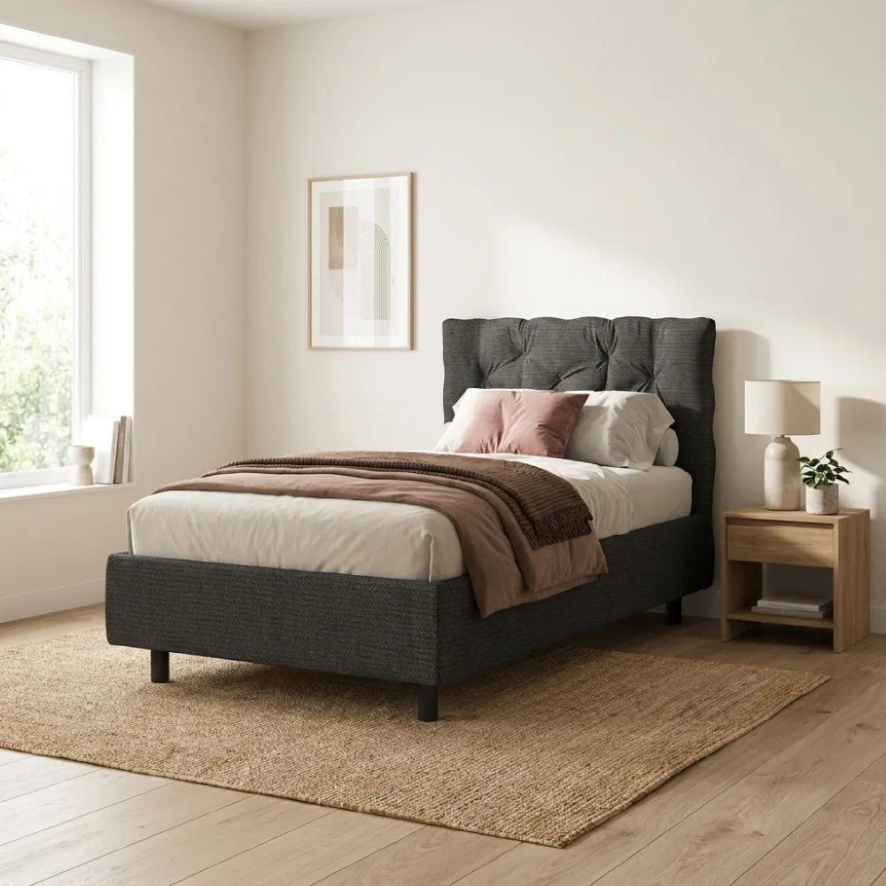 Letto una piazza e mezza 120 cm in tessuto grigio fumo - 131x202x116 cm - CLIFF 2
