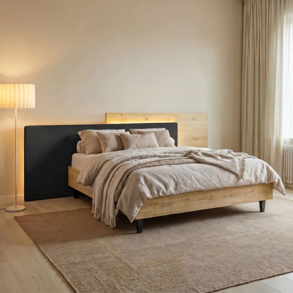 Letto matrimoniale 160 cm con contenitoreCadiz e velluto carbone 297x208x110 cm - LUNAR