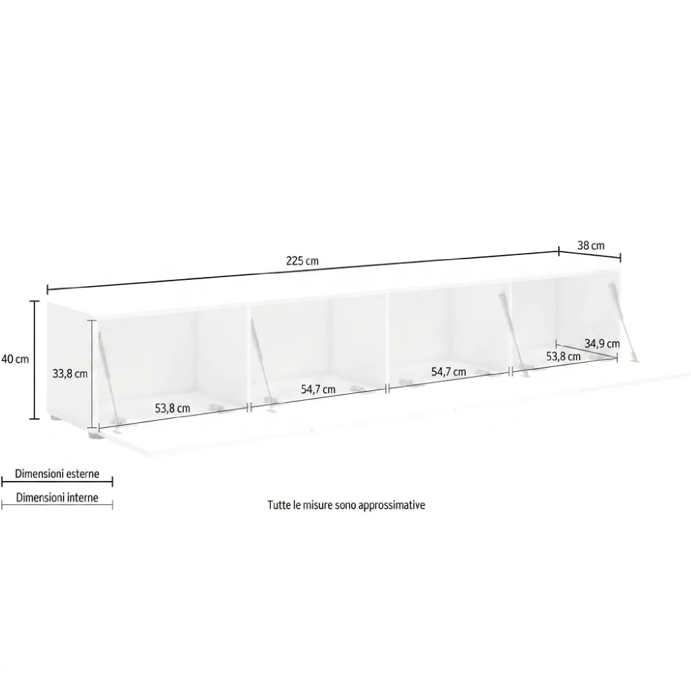 Mobile TV 225 cm Bianco Lucido 4 Ribalte - MASTER 2