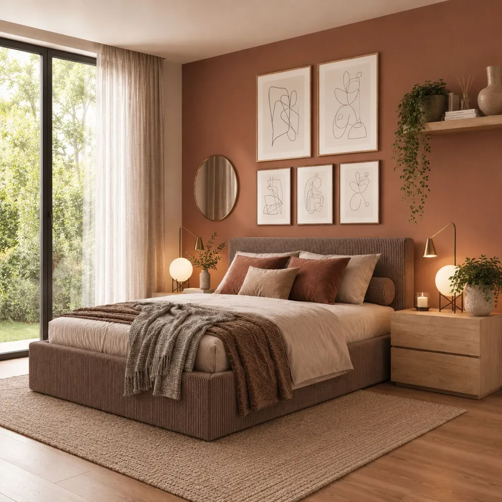 Letto matrimoniale 160 cm imbottito con contenitore 190x215x97 cm in velluto a coste cioccolato - MOON 2