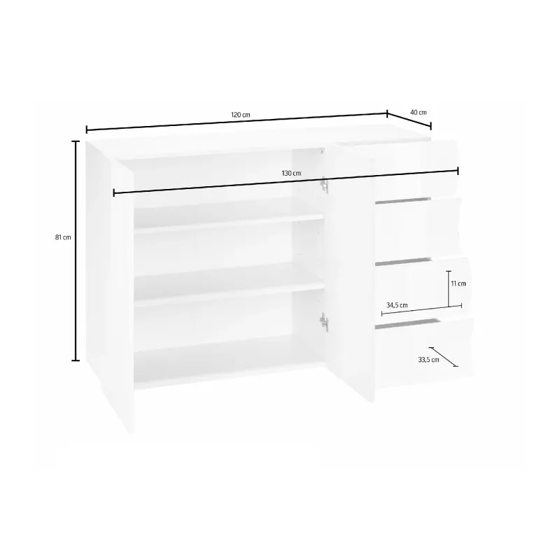 Mare Credenza 2 Ante e 4 Cassetti Bianco Laccato Lucido - Web Convenienza