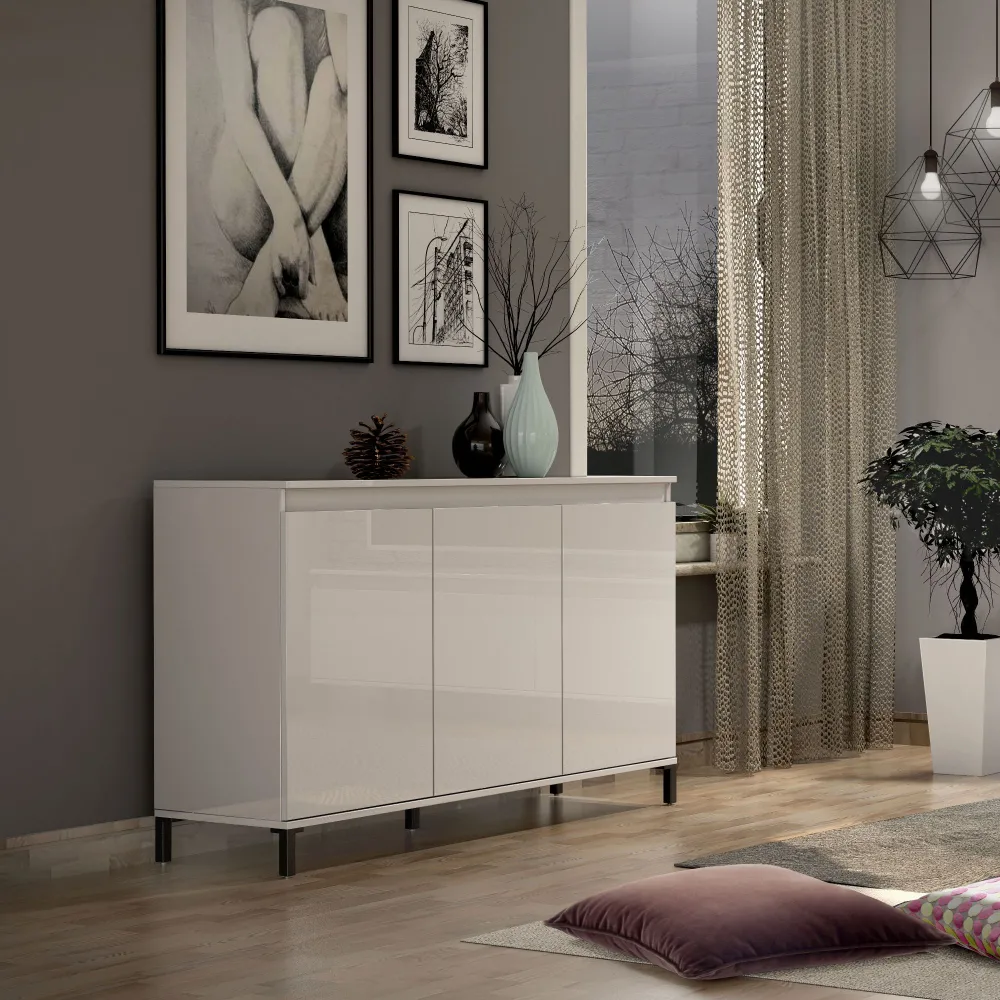 Madia 3 ante e 1 ripiano 138x40x84,3 cm bianco lucido e antracite - ALBERT