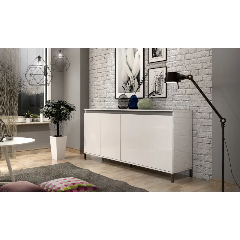 Madia 4 ante e 1 ripiano 184x40x84,3 cm bianco lucido e antracite - ALBERT