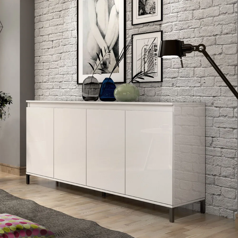 Madia 4 ante e 1 ripiano 184x40x84,3 cm bianco lucido e antracite - ALBERT