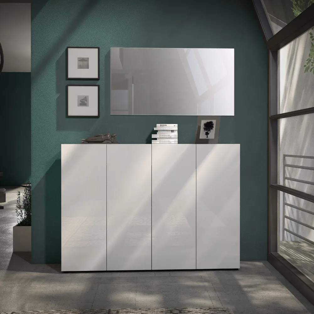 Scarpiera 4 ante e 10 ripiani 160x34x115 cm bianco lucido - MASTER