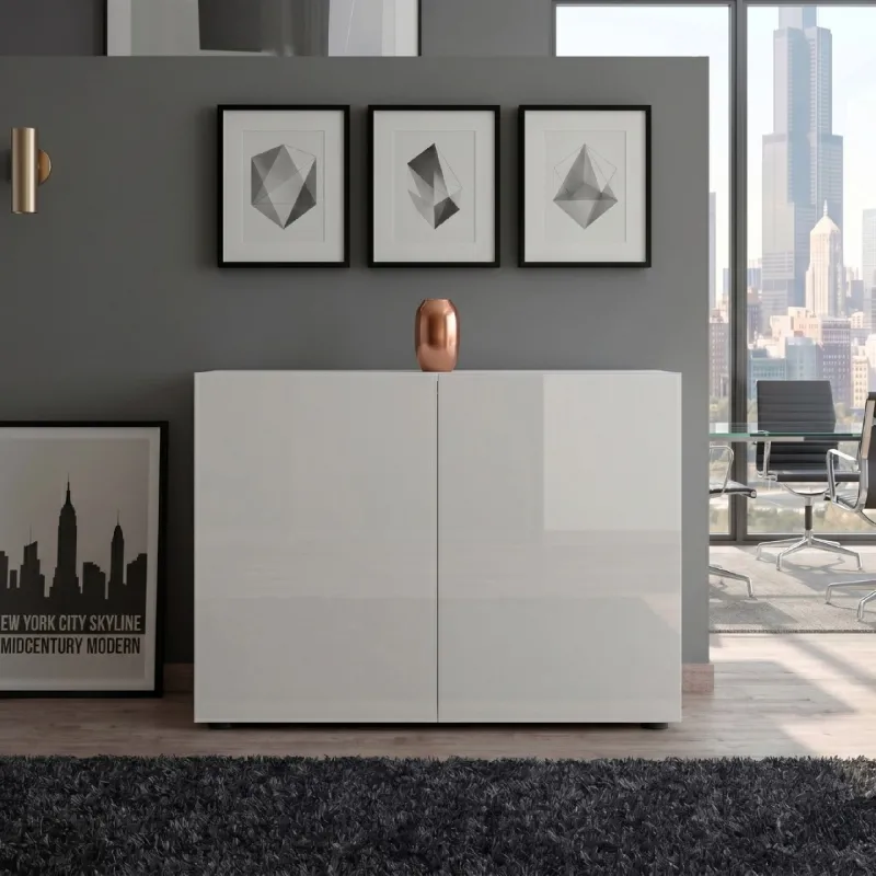 Madia 2 ante e 1 ripiano 90x38x79 cm bianco lucido - MASTER
