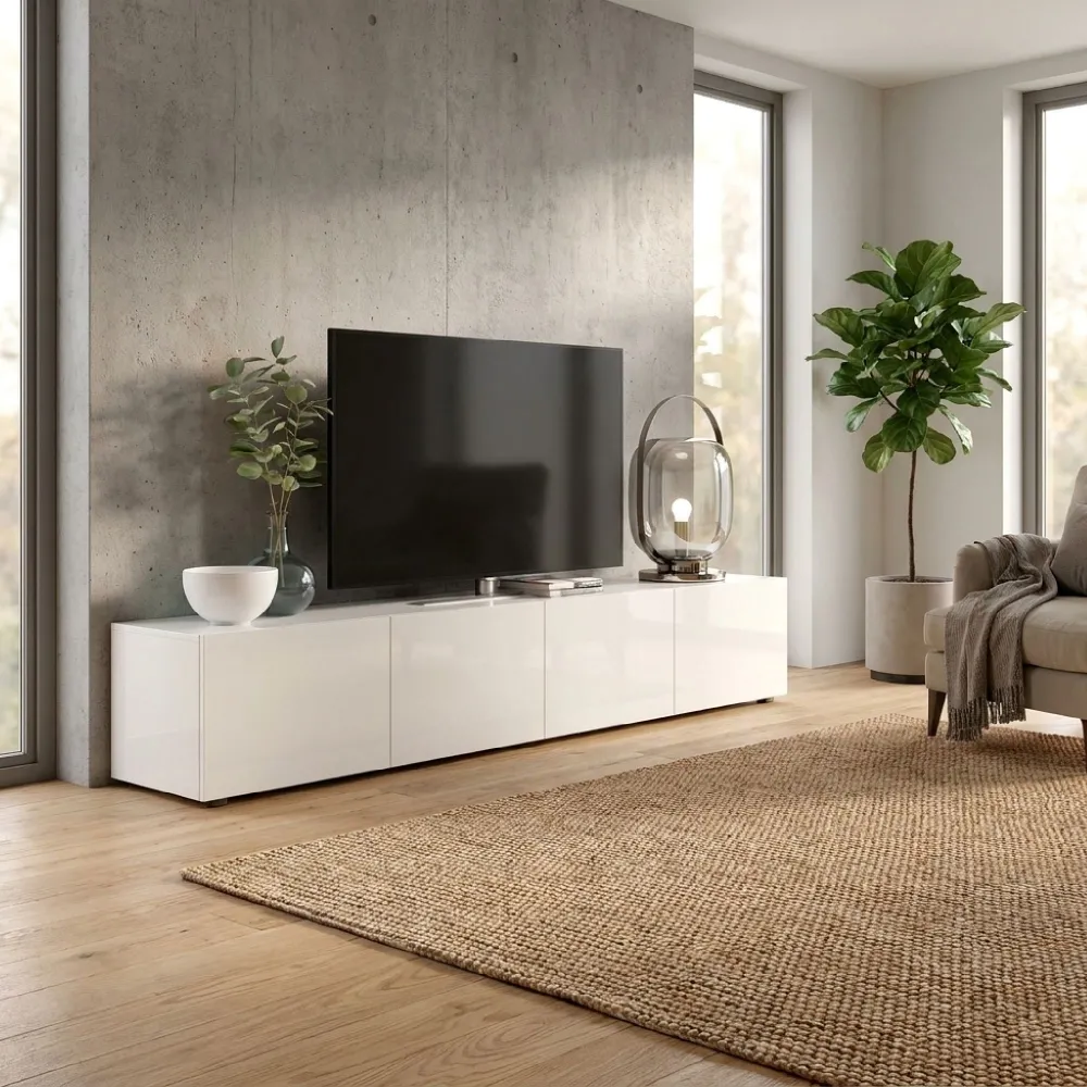 Porta TV 4 ribalte 225x38x39 cm bianco lucido - MASTER 2
